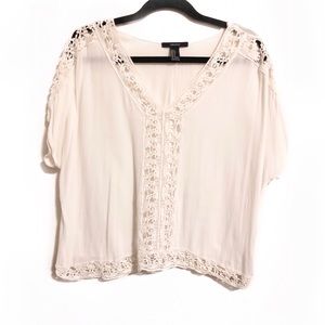 White Crochet Trim V-Neck Women's Top